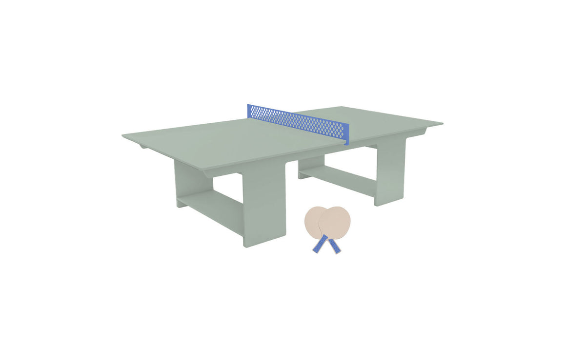 Ledge Lounger Table Tennis — Sage Green Base-Sky Blue Net-Cloud Paddles-Sky Blue Accent
