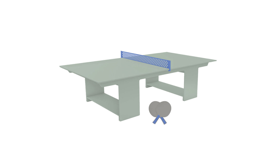 Ledge Lounger Table Tennis — Sage Green Base-Sky Blue Net-Gray Paddles-Sky Blue Accent