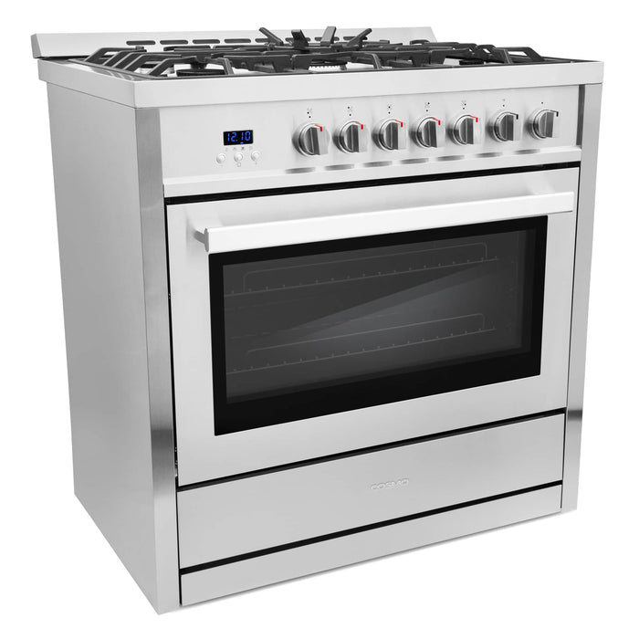 Cosmo 36-Inch 3.8 Cu. Ft. Single Oven Gas Range with 5 Burner Cooktop in Stainless Steel (COS-965AGC) Cosmo