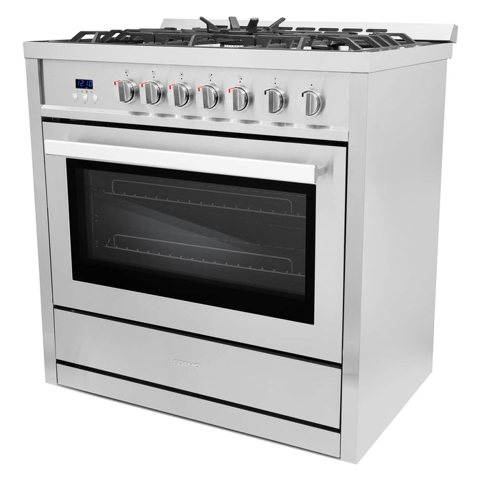 Cosmo 36-Inch 3.8 Cu. Ft. Single Oven Gas Range with 5 Burner Cooktop in Stainless Steel (COS-965AGC) Cosmo