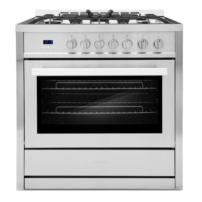 Cosmo 36-Inch 3.8 Cu. Ft. Single Oven Gas Range with 5 Burner Cooktop in Stainless Steel (COS-965AGC) Cosmo