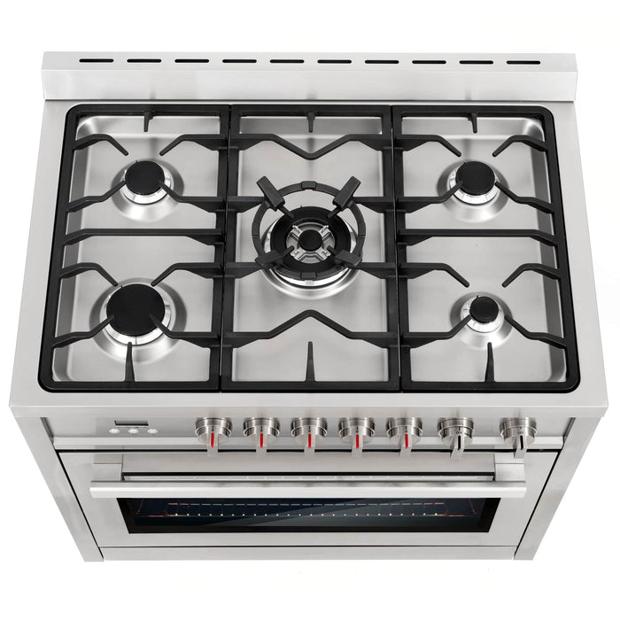 Cosmo 36-Inch 3.8 Cu. Ft. Single Oven Gas Range with 5 Burner Cooktop in Stainless Steel (COS-965AGFC) Cosmo