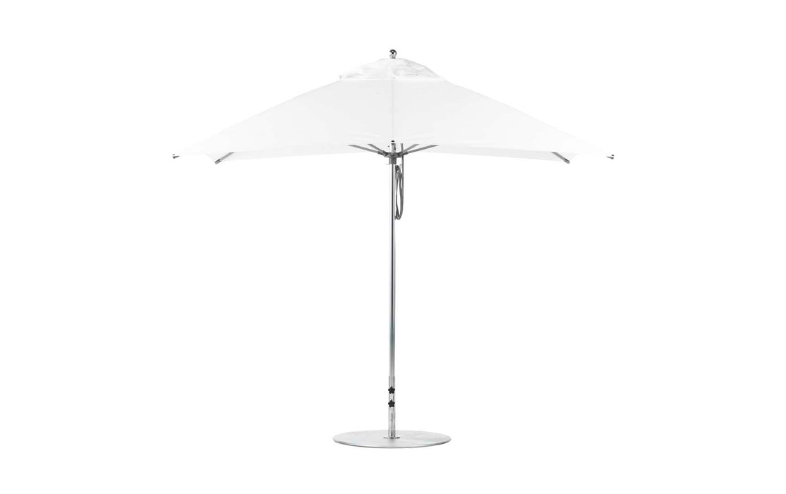 Ledge Lounger Essential Umbrella 8.5'x11' REC Pulley — Silver Pole-Classic Ball Finial-R099 White Fabric
