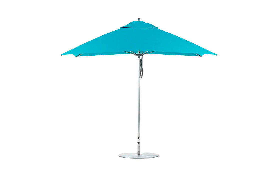 Ledge Lounger Essential Umbrella 8.5'x11' REC Pulley — Silver Pole-Classic Ball Finial-R171 Turquoise Fabric