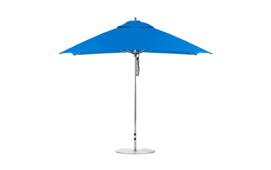 Ledge Lounger Essential Umbrella 8.5'x11' REC Pulley — Silver Pole-Classic Ball Finial-R172 Pacific Blue Fabric