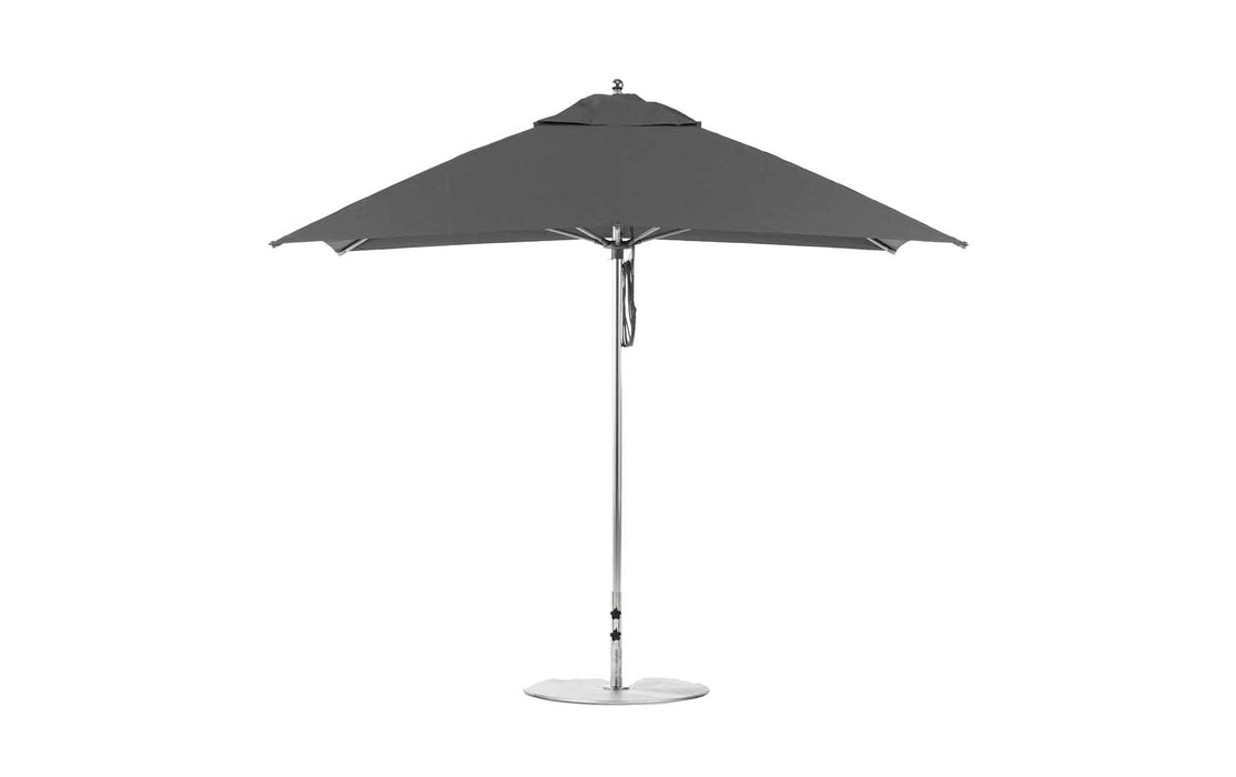 Ledge Lounger Essential Umbrella 8.5'x11' REC Pulley — Silver Pole-Classic Ball Finial-R164 Charcoal Grey Fabric