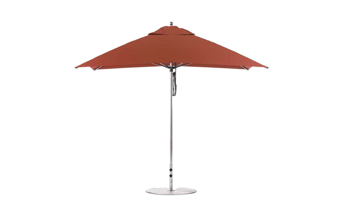 Ledge Lounger Essential Umbrella 8.5'x11' REC Pulley — Silver Pole-Classic Ball Finial-R104 Terracotta Fabric