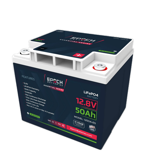 Epoch 12V 50Ah Essential Series LiFePO4 battery — front view