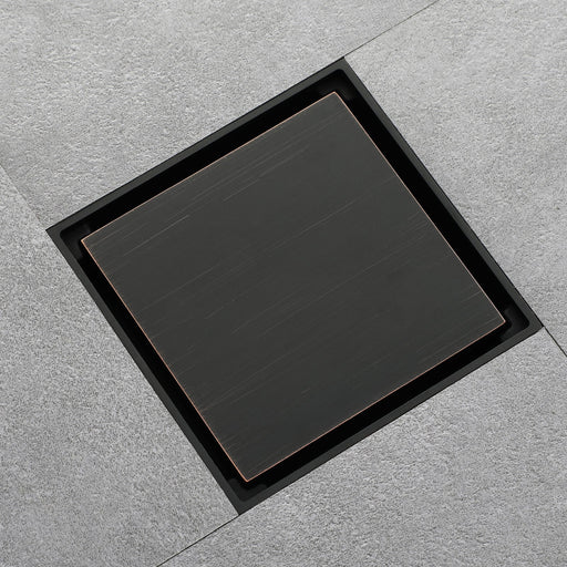 wonderland shower inc Oil rubbered bronze brass shower drain 4 inch square with ABS base - Side View