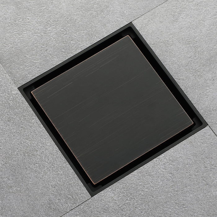 wonderland shower inc Oil rubbered bronze brass shower drain 4 inch square with ABS base - Side View