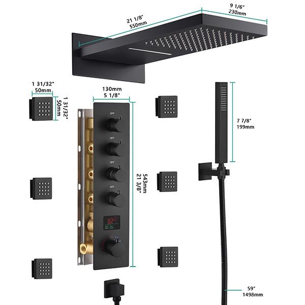9"x22" Bologna LED Music Shower System By Cascada Showers - Product Image 7