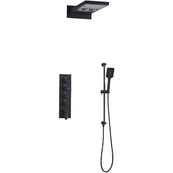 Cascada Showers 9"x22" Matt Black Wall Mounted Multi Settings Shower System - Product Image 7