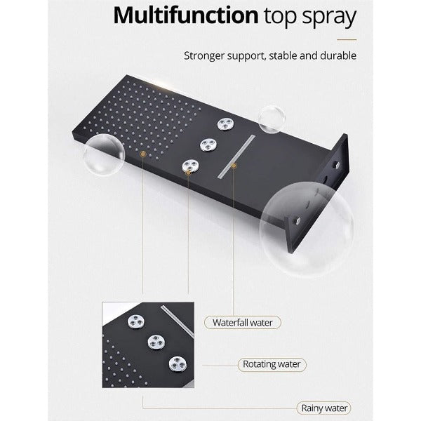 Cascada Showers 9"x22" Matt Black Wall Mounted Multi Settings Shower System - Product Image 6