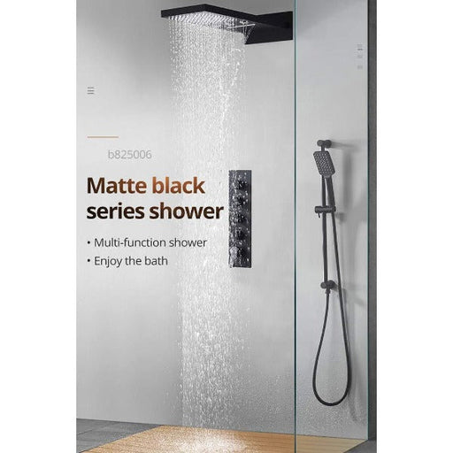 Cascada Showers 9"x22" Matt Black Wall Mounted Multi Settings Shower System - Main Product Image