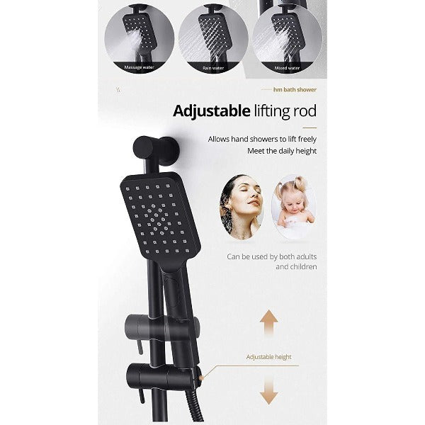 Cascada Showers 9"x22" Matt Black Wall Mounted Multi Settings Shower System - Product Image 9
