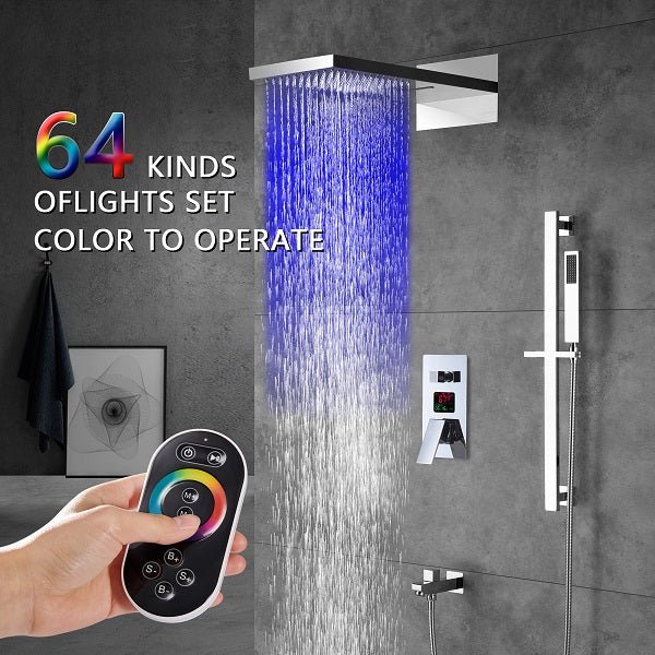 Cascada Showers 9"x22” Music LED shower set with Single Valve & LCD Display - Alternate View