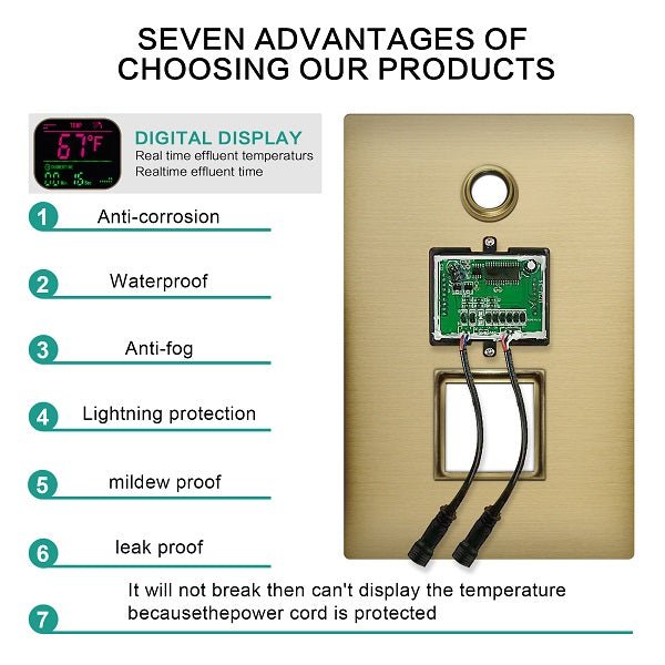 Cascada Showers 9"x22” Music LED shower set with Valve & LCD Display - Product Image 7