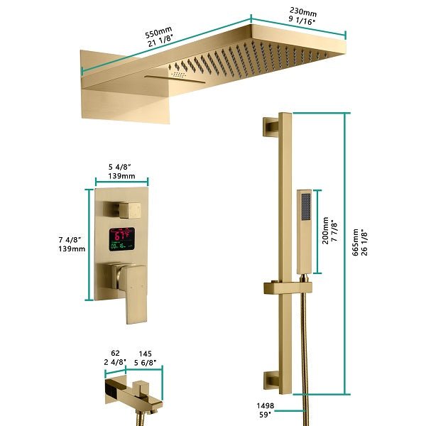 Cascada Showers 9"x22” Music LED shower set with Valve & LCD Display - Product Image 8