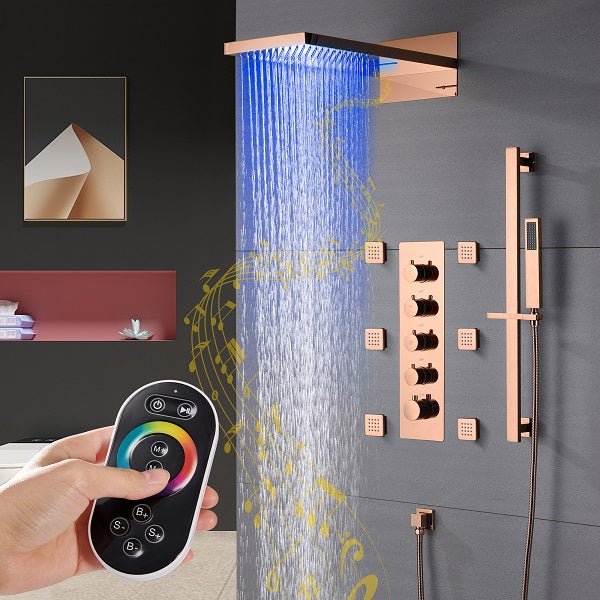 Cascada Capri 9"x22” Music LED Shower System - Side View