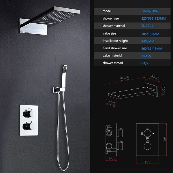 Cascada Showers 9"x22" Shower Set With 3-Way Thermostatic Valve - Detail View 3