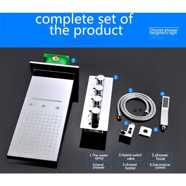 Cascada Showers 9"x22" Thermostatic Shower System With Automated LED Color Change - Product Image 8