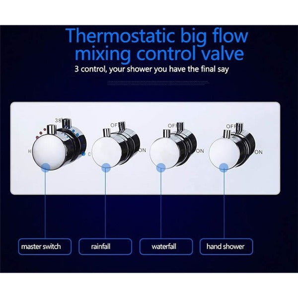 Cascada Showers 9"x22" Thermostatic Shower System With Automated LED Color Change - Product Image 7