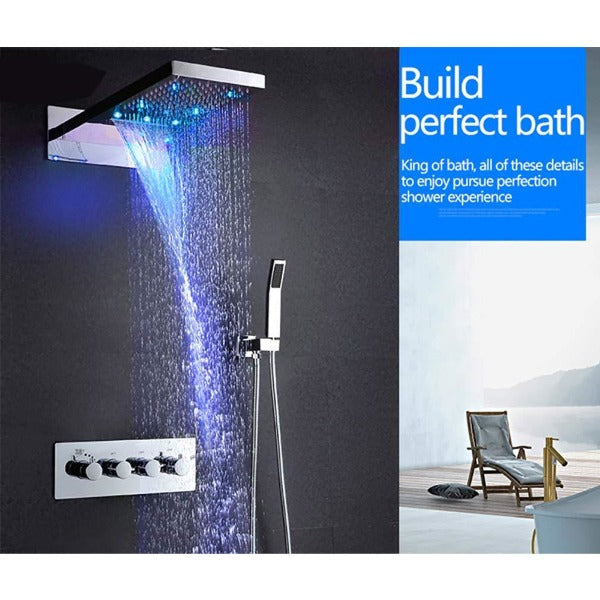 Cascada Showers 9"x22" Thermostatic Shower System With Automated LED Color Change - Product Image 6