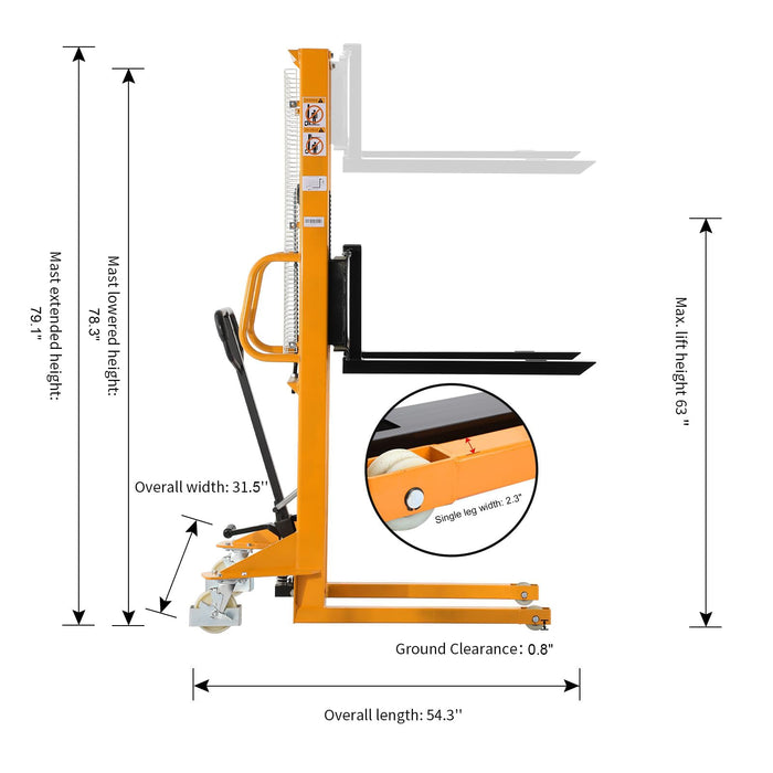 Xilin SDJA500 manual pallet stacker battery and drive unit detail
