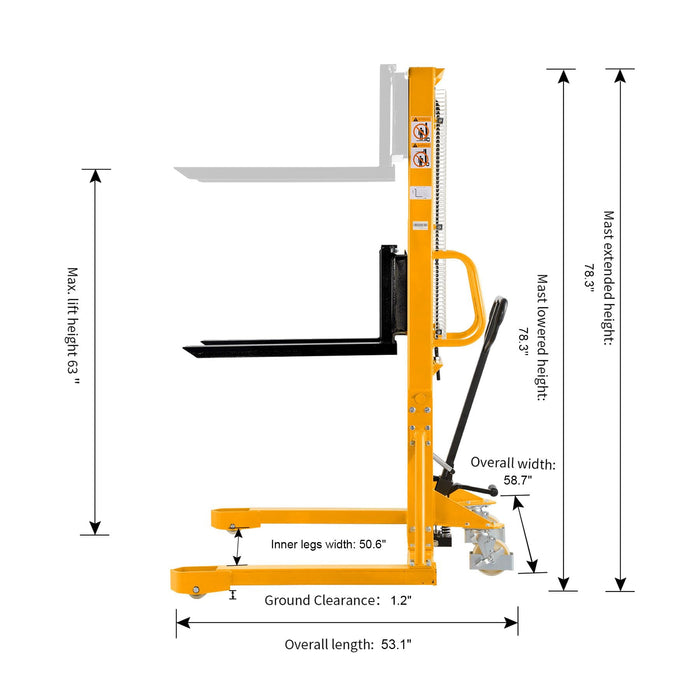 Xilin SDJAS500 manual pallet stacker control handle close-up