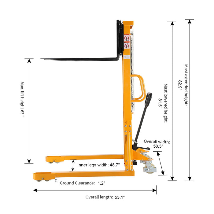 Xilin SDJAS1016 manual pallet stacker control handle close-up