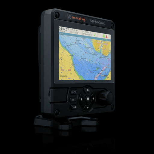 em-trak A200 AIS Class A angled view on mounting bracket