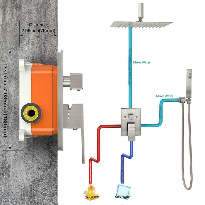 20'' or 24'' Ceiling-Mounted Chrome Rainfall Shower Faucet - specifications diagram
