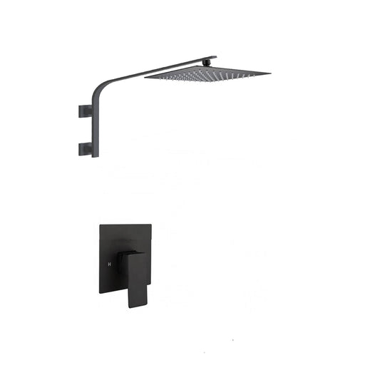 12inch rain head Big arc Wall Mounted Matte Black Shower System with single way Rough-in Valve Body and Trim - angle view