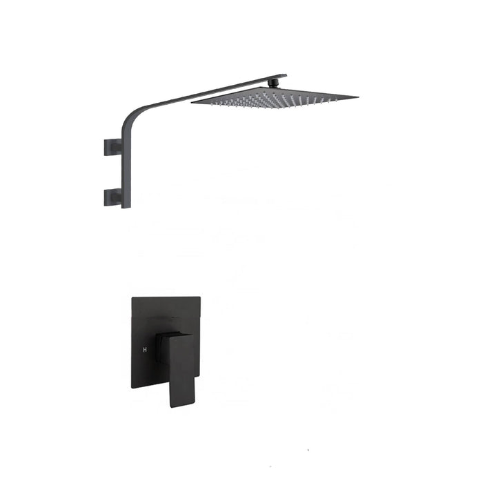 12inch rain head Big arc Wall Mounted Matte Black Shower System with single way Rough-in Valve Body and Trim - angle view
