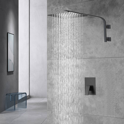 12inch rain head Big arc Wall Mounted Matte Black Shower System with single way Rough-in Valve Body and Trim - front view