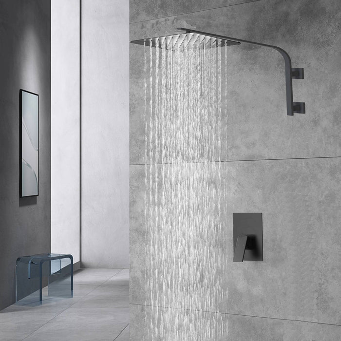 12inch rain head Big arc Wall Mounted Matte Black Shower System with single way Rough-in Valve Body and Trim - front view