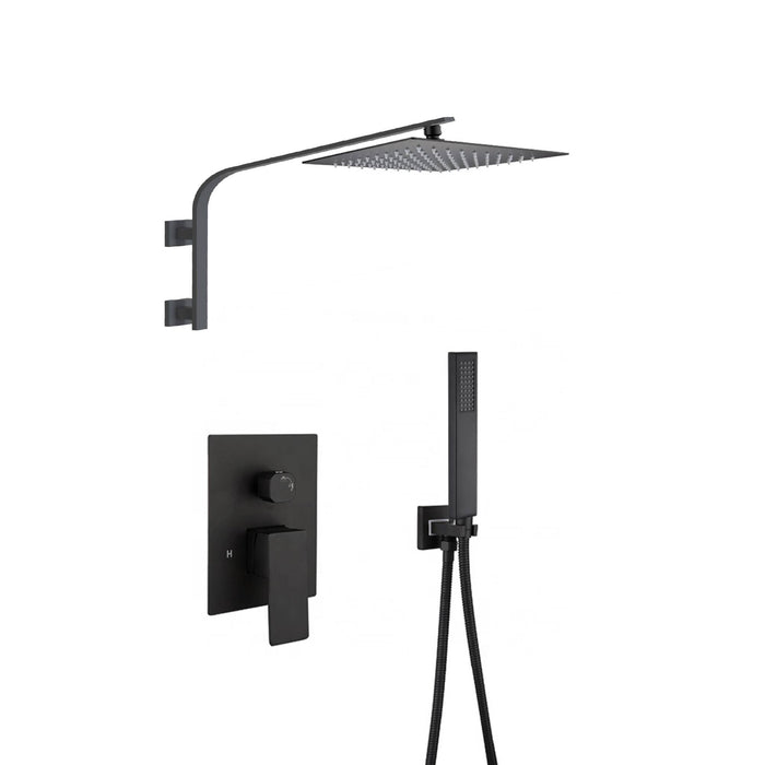 12inch 2 way Big arc Wall Mounted Matte Black Shower System with two function pressure balance Rough-in Valve Body and Trim - side view