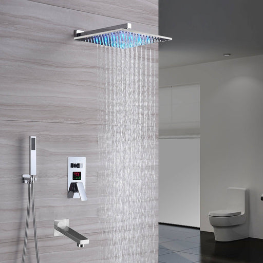 wonderland shower inc Chrome 3-Way Digital Shower System with 12" or 16" Rain Head: LED... Shower Faucets Sets - Side View