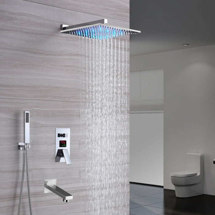 wonderland shower inc Chrome 3-Way Digital Shower System with 12" or 16" Rain Head: LED... Shower Faucets Sets - Side View