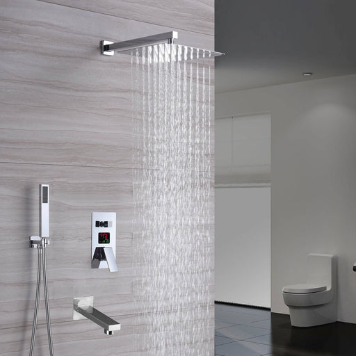 wonderland shower inc Chrome 3-Way Digital Shower System with 12" or 16" Rain Head: LED Options Shower Faucets Sets