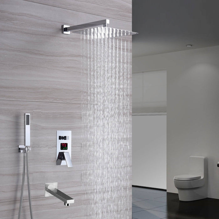 wonderland shower inc Chrome 3-Way Digital Shower System with 12" or 16" Rain Head: LED Options Shower Faucets Sets