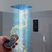 16" LED Chrome/Matte Black/Brushed Gold/Nickel Shower Head with 3-Way Thermostatic Valve, LED Display, 6 Body Jets - side view