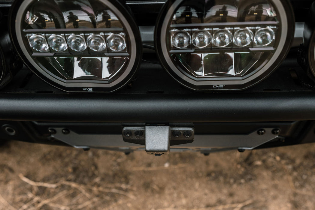 DV8 2021-2026 Ford Bronco & Bronco Raptor Tube Front Bumper Camera Relocation Bracket – installed on vehicle, image 8 of 8