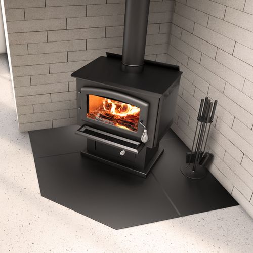 Drolet Black Steel Hearth Pad 60" - Corner hearth pad - side angle