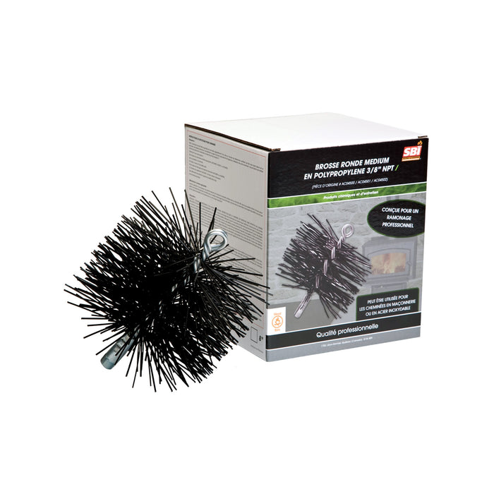 Drolet 7" Round Chimney Brush, Polypropylene Bristles (3/8" NPT) AC04501
