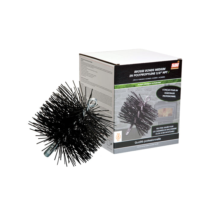 Drolet 8" Round Chimney Brush, Polypropylene Bristles (3/8" NPT) AC04502