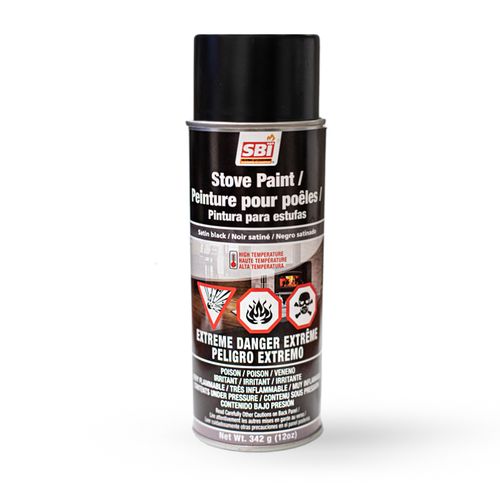 Drolet Satin Black Stove Paint - 342 G (12Oz) Aerosol maintenance product - front view