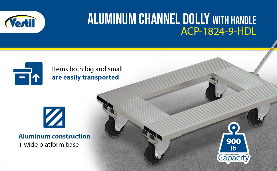 Vestil ACP-1824-9-HDL aluminum channel dolly with handle feature overview 1