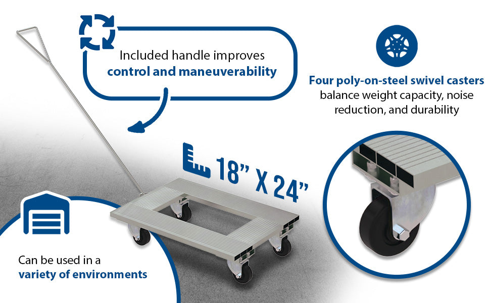 Vestil ACP-1824-9-HDL aluminum channel dolly with handle feature overview 2