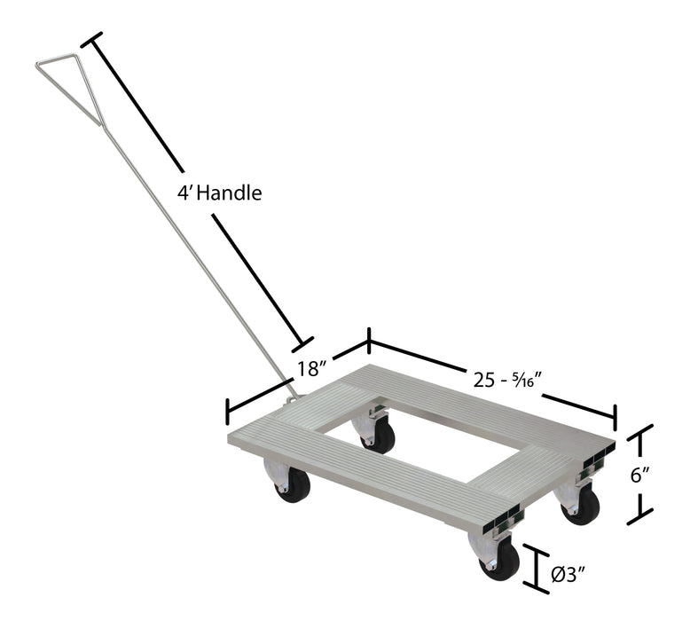 Vestil ACP-1824-9-HDL aluminum channel dolly with handle dimensions diagram